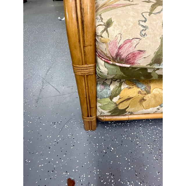 Contemporary Lane Venture Rattan Floral Sunroom Sofa For Sale In Baton Rouge - Image 6 of 12