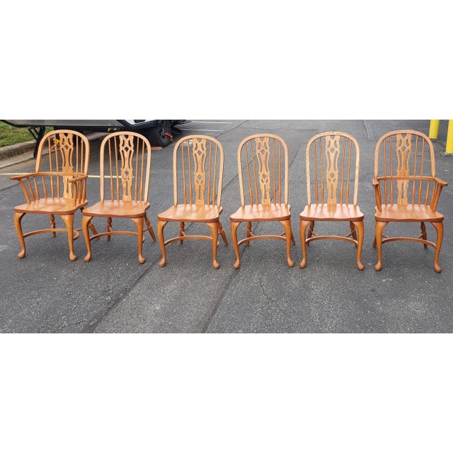 Set of 6 Arts and Crafts Americana Solid Oak Windsor Chairs For Sale - Image 11 of 11
