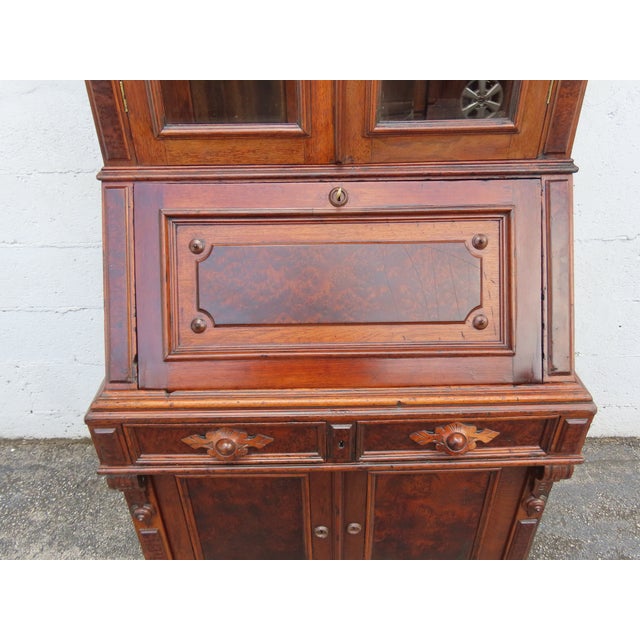 Late 1880s Victorian Eastlake Two Part Tall Secretary Desk 6372 For Sale - Image 4 of 18