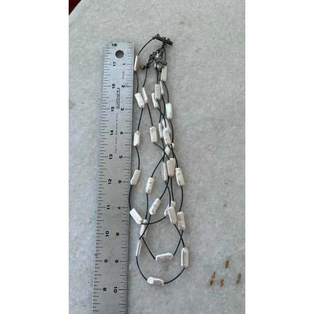 Multi-Strand Cultured Pearls and Sterling Silver Necklace Featuring Elongated Beads Cylindrical Beads For Sale - Image 4 of 4
