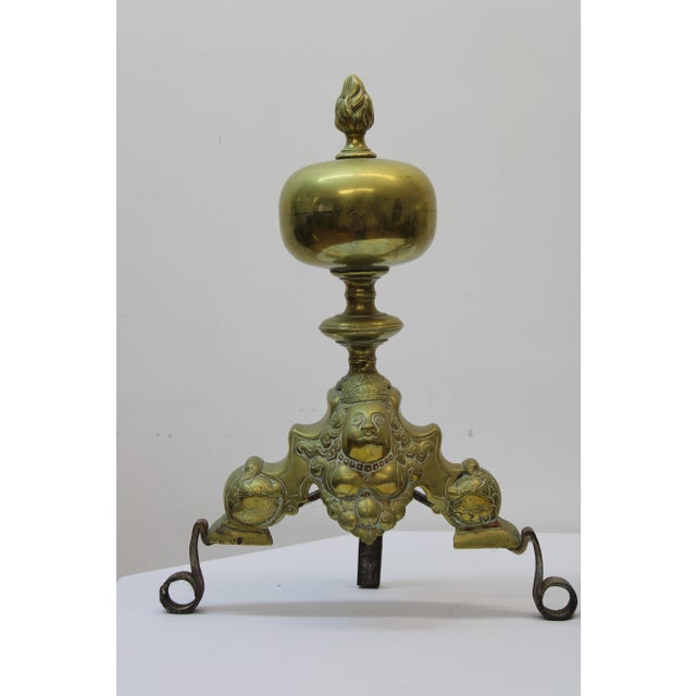 European Engraved Brass Andirons For Sale - Image 4 of 7