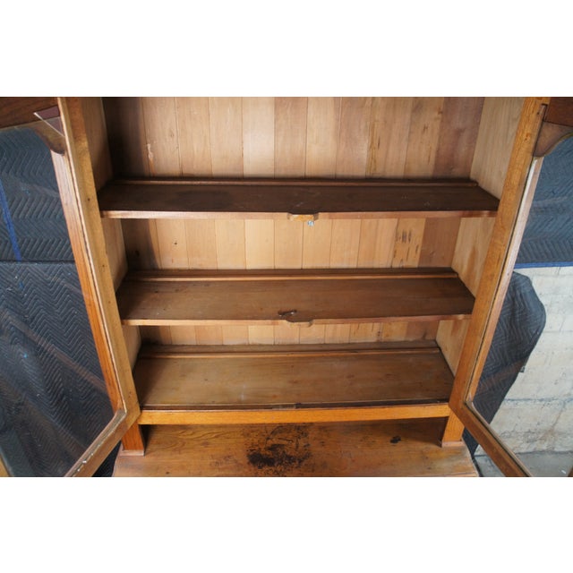 Antique Oak Stepback Farmhouse Hutch Cupboard Pie Safe Kitchen Cabinet For Sale - Image 6 of 14