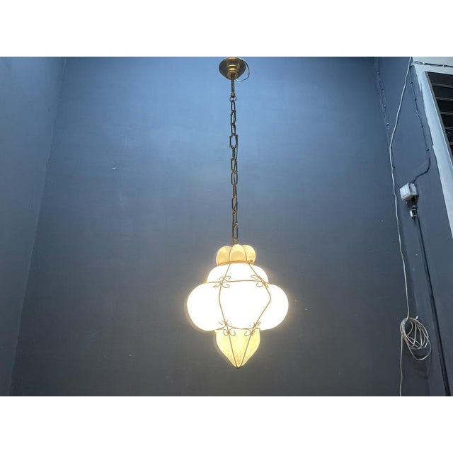 Wrought Iron and White Murano Glass Pendant Light, 1960s For Sale - Image 3 of 17