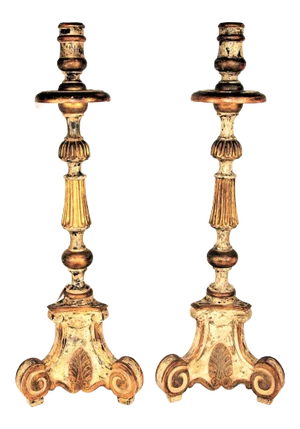 Vintage Tall Painted Candlesticks with Lamp Bases- a Pair