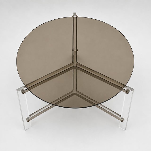 Vintage Round Coffee Table in Smoked Glass and Acrylic Glass, 1970s For Sale - Image 4 of 6