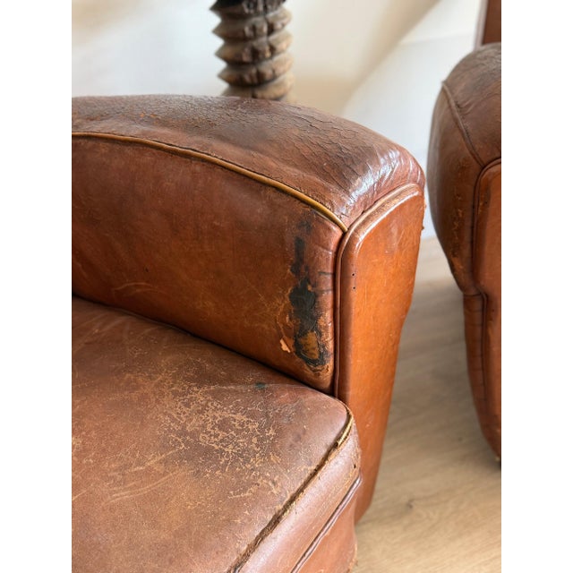 Pair of Two Vintage Oversized French Leather Club Chairs For Sale - Image 16 of 18
