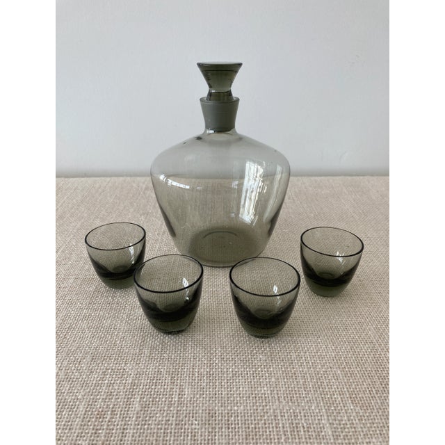 Mid Century Modern Smoke Grey Glass Decanter & Shot Glasses by Richard Sussmuth For Sale In San Diego - Image 6 of 6