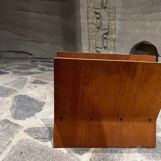 AMBIANIC presents Modern plywood teak with black hardware Magazine Rack Holder Exquisite, sculpted form. Style of Alvar...