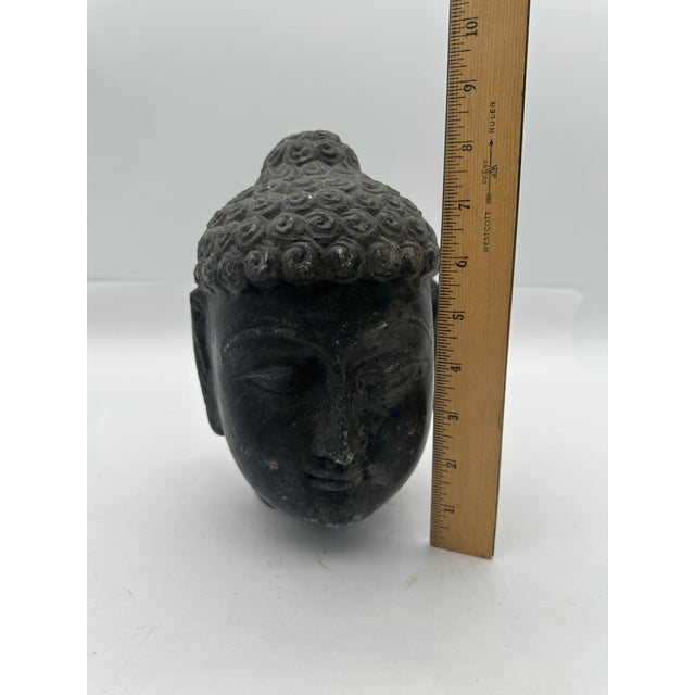 Mid to Late 1800s Stone Buddha Head Sculpture Statue 7" Heavy Fragment For Sale - Image 9 of 9