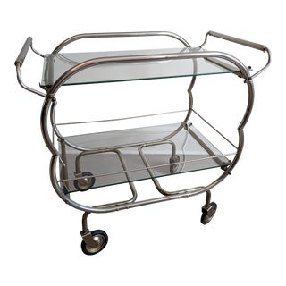 1930's Art Deco Chrome & Glass Bar Cart For Sale
