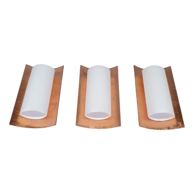 White Glass and Copper Wall Sconces from Bankamp Leuchten, Set of 3 For Sale