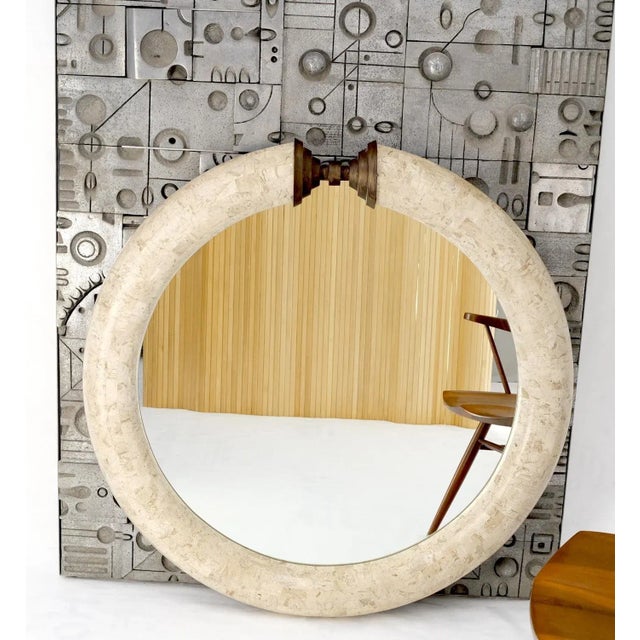 Mid 20th Century Brass & Tessellated Stone Veneers Ring Shape Frame Round Wall Mirror For Sale - Image 5 of 13