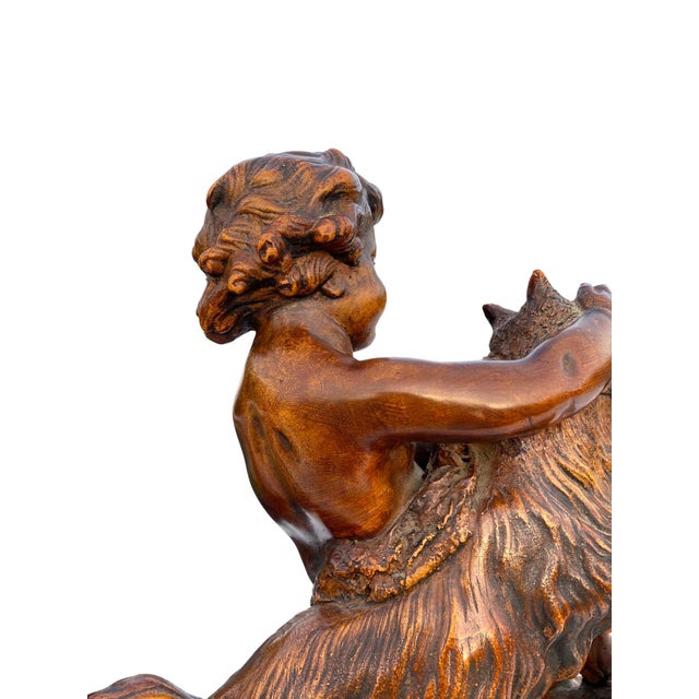 Mid-Century French Terra Cotta Putto and Goat Sculpture With Bronze-Tone Finish For Sale In San Francisco - Image 6 of 15