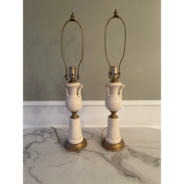 Pair of Early 19th Century Floral Ceramic Lamps With Arms For Sale In New York - Image 6 of 7