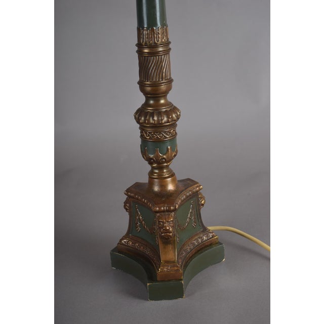 1950s Tall Vintage Brass Table Lamp with Green Lacquered Column, 1950s For Sale - Image 5 of 9