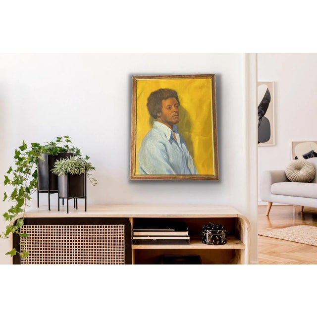 Mid-Century Modern Vintage Mid Century Oil Portrait – African American Male Figure on Yellow Background, Framed (1960s–1970s) For Sale - Image 3 of 10