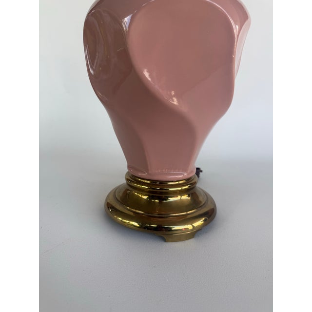 Pink Vintage 1980's Pink Ceramic Lamps With Brass Base. For Sale - Image 8 of 9