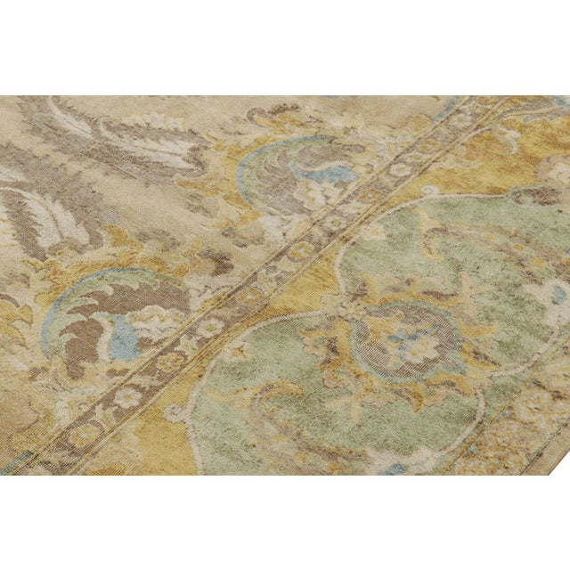 Rug & Kilim’s Polonaise Style Rug in Beige With Gold and Blue Floral Patterns For Sale In New York - Image 6 of 7