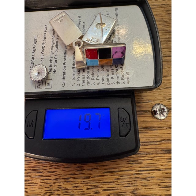 Metal Mexican Sterling Silver Channel Inlay Multi-Stone Earrings W/ Matching Pendant .925 Mexico For Sale - Image 7 of 9