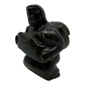 Hand Carved Signed Inuit Figure Blackstone Sculpture by Tytoosie Tunnillie
