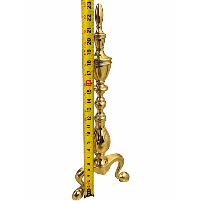 Traditional Vintage Pair Federal Style Urn Decor Brass Fireplace Andirons For Sale - Image 3 of 5
