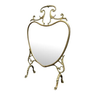 Antique French Rococo Gilt Brass Beveled Table Mirror & Fireplace Screen, C. 1890 For Sale
