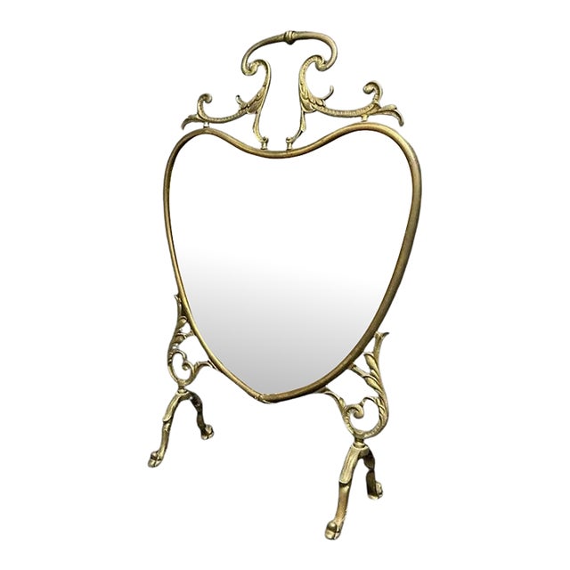 Antique French Rococo Gilt Brass Beveled Table Mirror & Fireplace Screen, C. 1890 For Sale