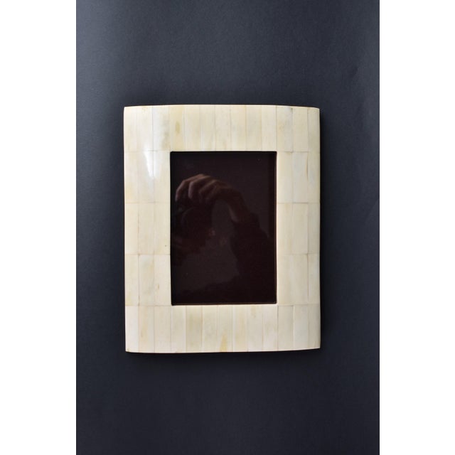 Wood Vintage Bone and Teak Wood Picture Frame Mosaic | Retro Antique Brocante Bohemian Coastal | Cabin Western Gallery Wall Photo French Inlay For Sale - Image 7 of 7