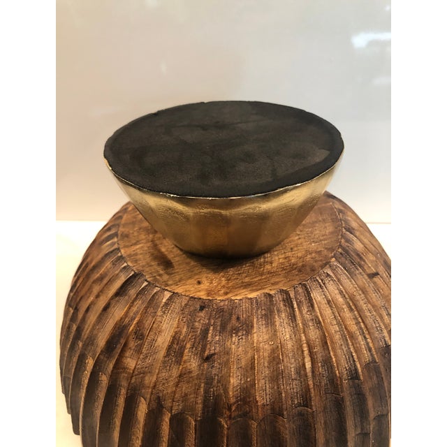 1970s Fluted Wood on Gold Pedestal Bowl For Sale - Image 11 of 11