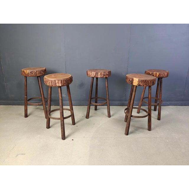 Vintage Tree Trunk Bar Stools, 1970s, Set of 5 For Sale - Image 11 of 13