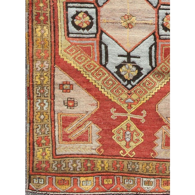 Tribal Long Vintage Turkish Oushak Gallery Runner With Geometric Medallions 4'2 X 13'3 For Sale - Image 3 of 6