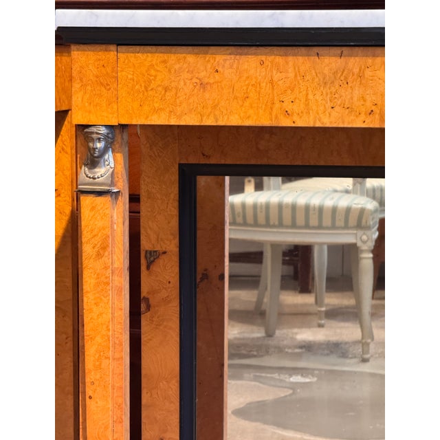 19th Century Pair Empire Consoles With Burlwood and Marble Tops For Sale - Image 10 of 16