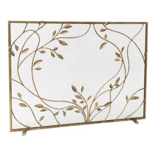 Aged Gold Swirling Jasmine Vines Fireplace Screen For Sale