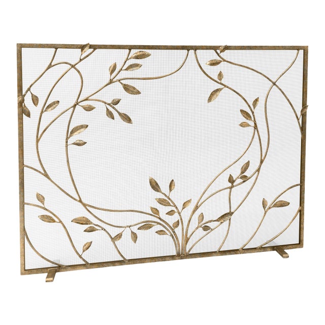 Aged Gold Swirling Jasmine Vines Fireplace Screen For Sale