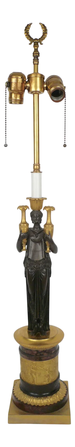 French Empire Gilt Bronze and Marble Figural Lamp Base