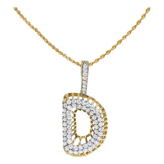 Men's 10K Yellow Gold 1 1/5 Cttw Diamond Letter D Initial Pendant Necklace For Sale