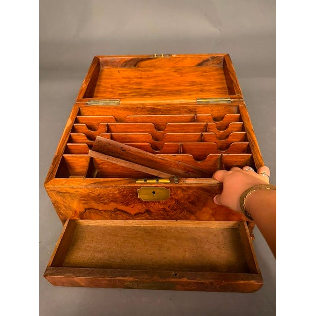 Antique English Burl Walnut Writing Box / Document Chest With Quill Compartment, Circa 1820 For Sale - Image 14 of 17