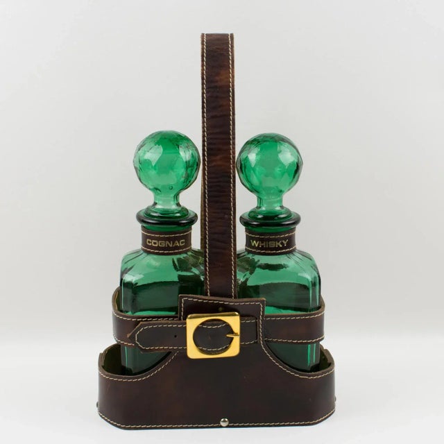 Mid-Century Leather Case Tantalus With Two Glass Decanters, 1960s For Sale - Image 13 of 13