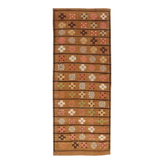 Vintage Turkish Kilim Runner With Rich Brown Geometric Motifs 3'2 X 8'6 For Sale