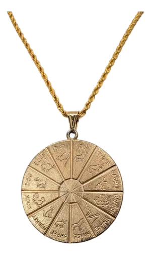 Vintage 1970s Signed Napier Goldtone Round Horoscope Pendant Necklace