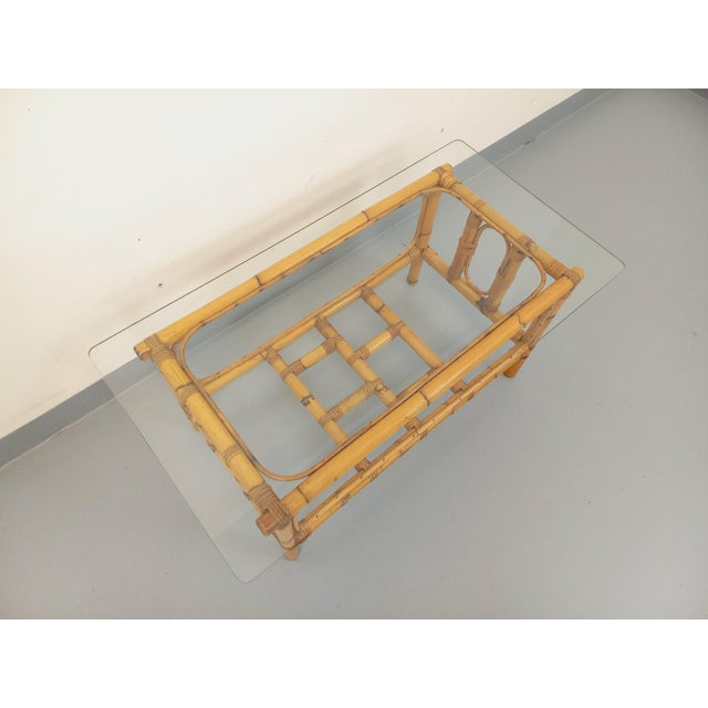 Vintage Coffee Table in Clear Glass and Rattan, 1970s For Sale - Image 9 of 13