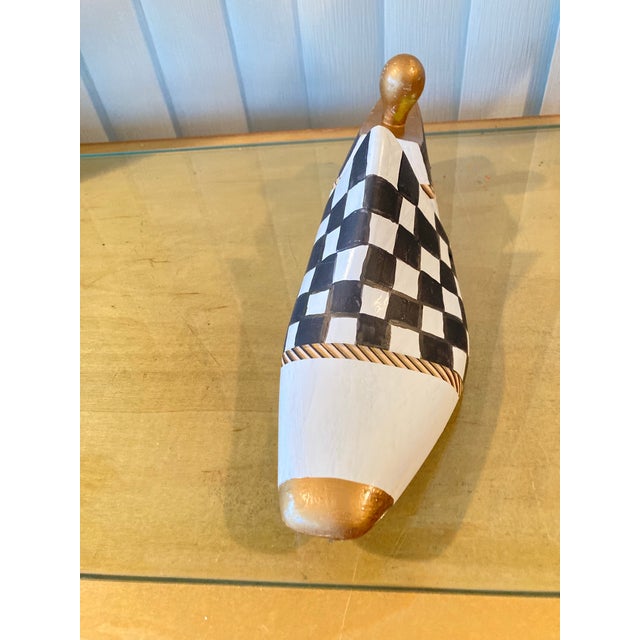 One of a kind, hand painted vintage wood shoe form. Novelty decor for table top or shelf display.