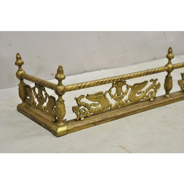 Antique Victorian Figural Swan Bird Twisted Brass 48" Fireplace Fender Surround For Sale - Image 4 of 9