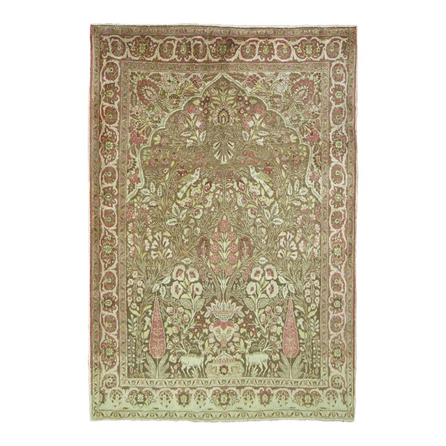 Early 20th Century Persian Tabriz Pictorial Prayer Rug - 4'7" x 6'2" For Sale