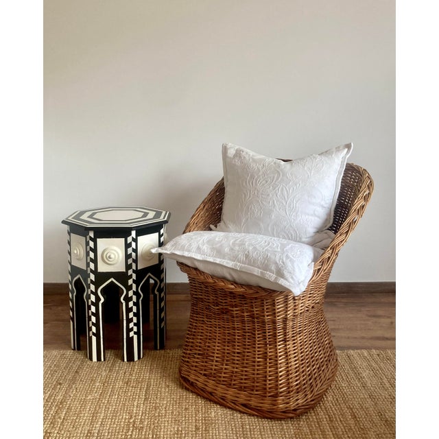 Mid-Century French Barrel Wicker Armchair in Woven Rattan and Willow, 1960s For Sale - Image 11 of 11