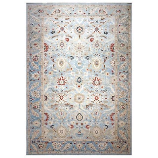 Persian Sultanabad Wool 14 X 20 Light Blue & Teal With Rust Oversized Rug #1140199 For Sale