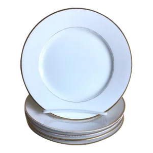 Mid 20th Century Vintage Limoges Depose Martin France White Gold Gilded Salad Luncheon Plate - Set of 5