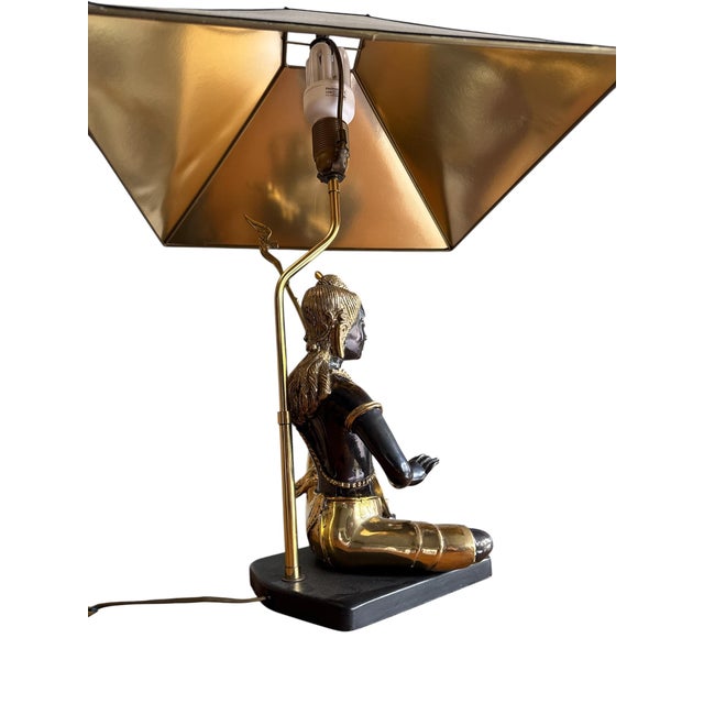Late 20th Century Art Deco Bronze Statue Lamp With Gold-Tone Shade For Sale - Image 11 of 12