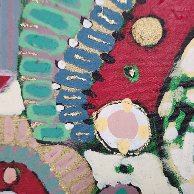 A mesmerizing painting from Ubud, Bali, signed “Nono, Ubud, 1995 featuring repeated female forms with ornate headdresses...