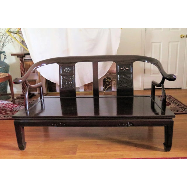 Oxblood Red James Mont 1950s Mid-Century Cherry Wood Settee/Bench. For Sale - Image 8 of 10